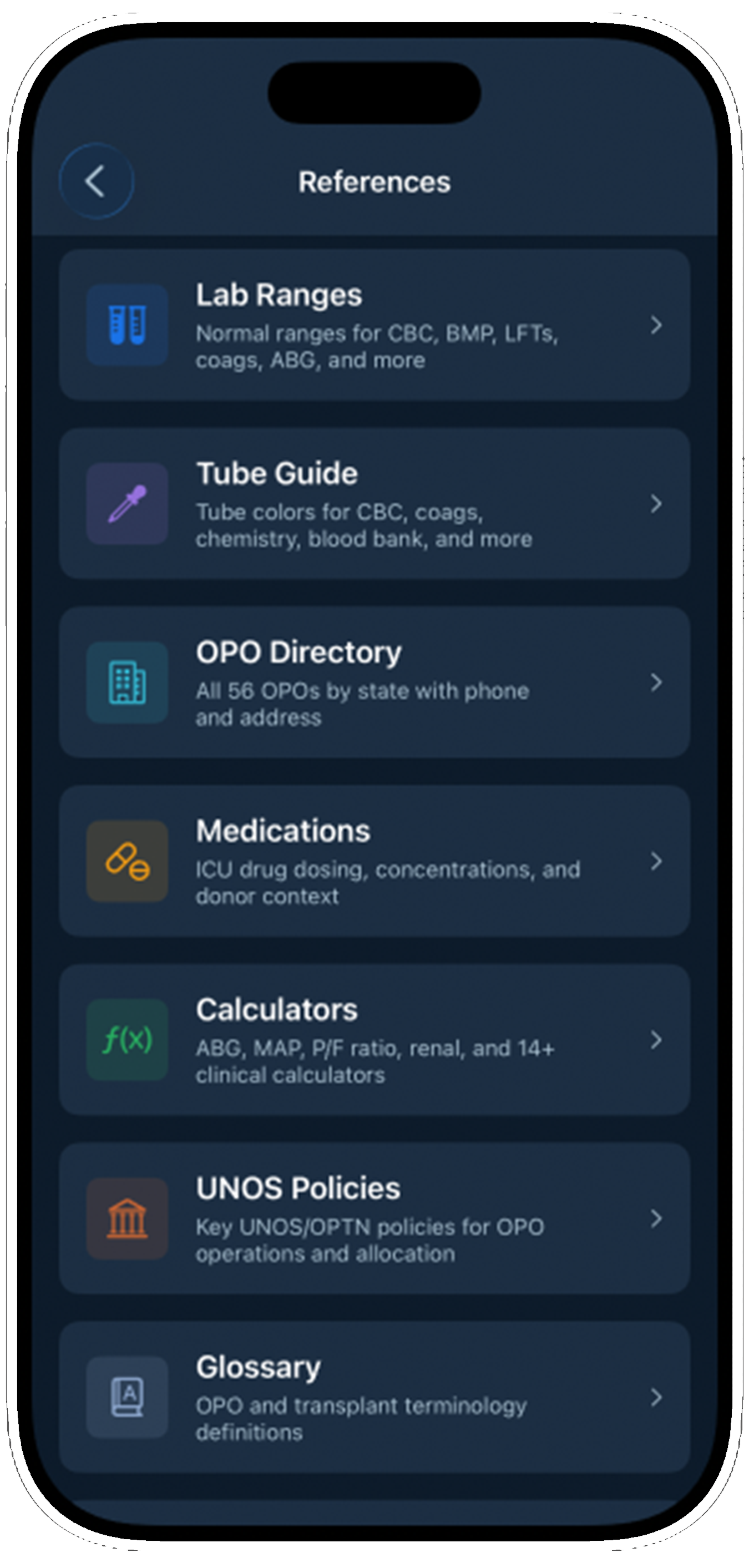 References screen